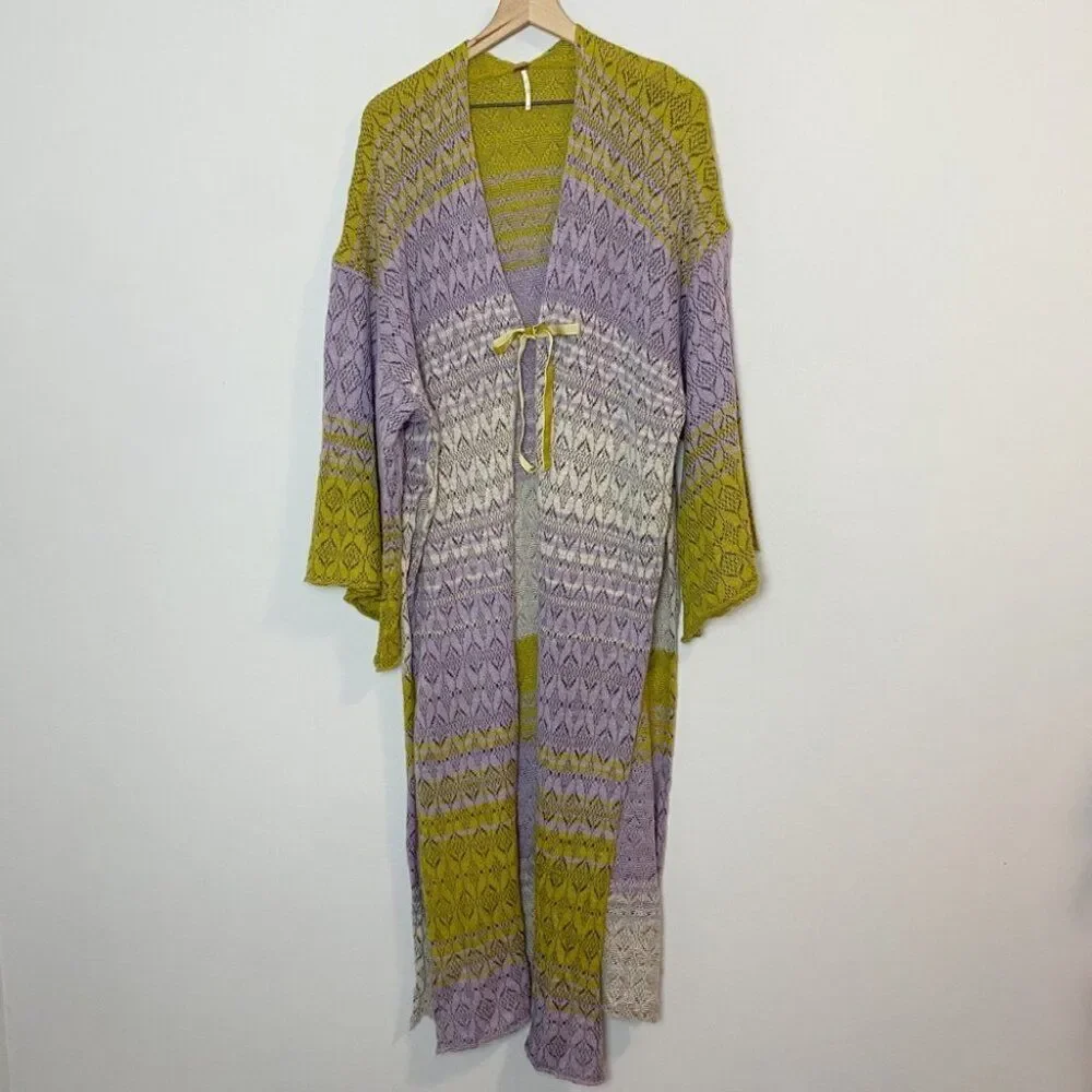 Free People Midnight Reflection Cardigan maxi Sweater Duster Bell sleeve XS - Picture 6 of 8